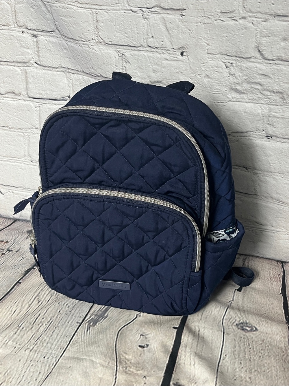 Vera Bradley Quilted Navy Backpack with Light Trim